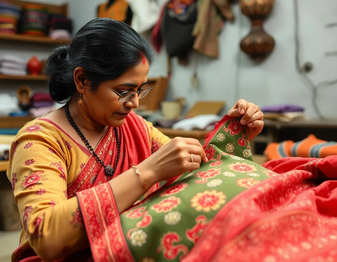 Skilled artisan crafting premium quality kurti with traditional embroidery